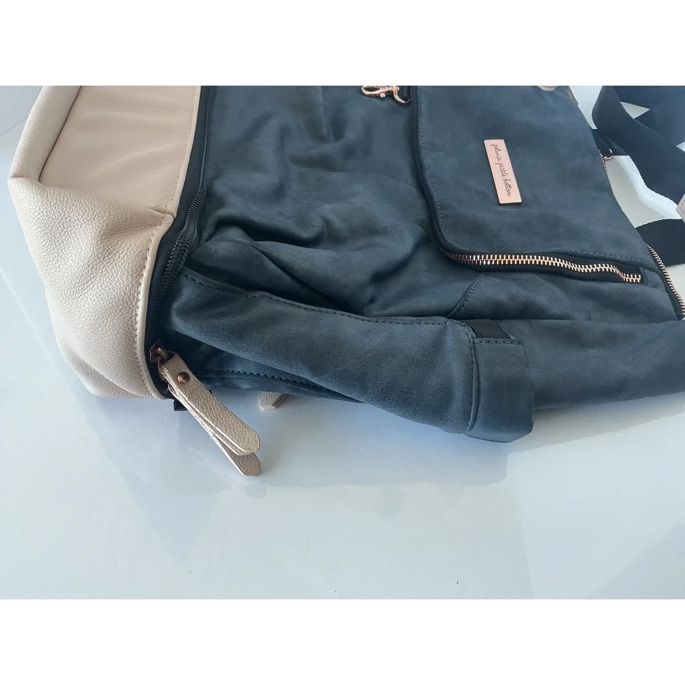 Petunia Pickle Bottom‎ Diaper Bag Blue Cream Vegan Leather Travel Tote